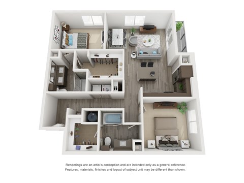 Floor plan for 2 beds, 2 baths, 1170 sqft